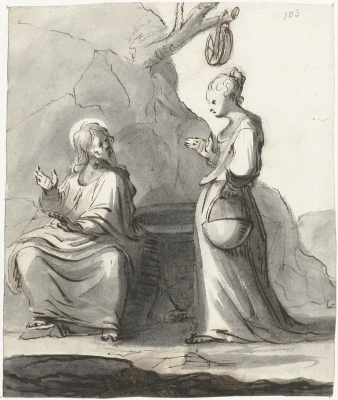 Christus en de Samaritaanse vrouw bij de bron Wall Art by Moses ter Borch - High-Resolution Digital Print