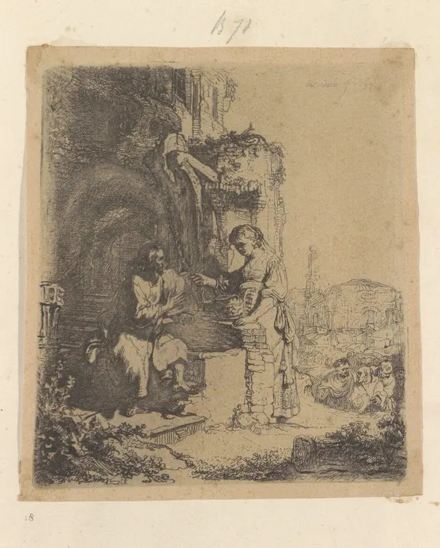 Christus en de Samaritaanse vrouw: op de achtergrond ruïnes Wall Art by Henry Louis Basan - High-Resolution Digital Print