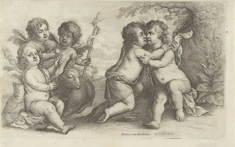 Christus, Johannes en drie cherubijnen Wall Art by Unknown - High-Resolution Digital Print