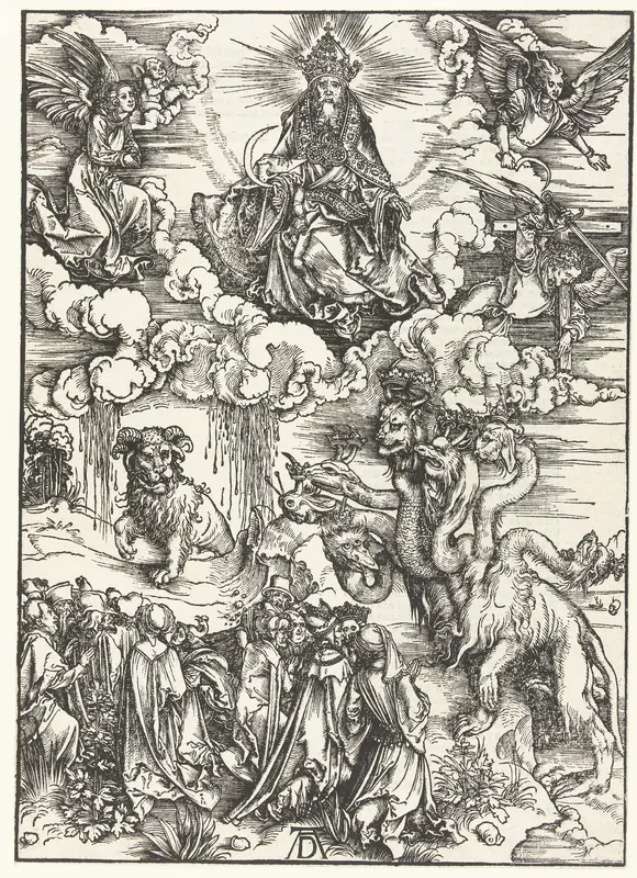 Christus met een sikkel, het beest met de hoorns als van een lam en de zevenkoppige draak Wall Art by Unknown - High-Resolution Digital Print