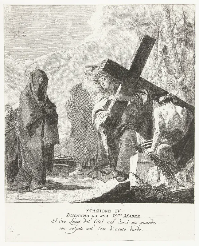 Christus ontmoet zijn moeder tijdens kruisdraging Wall Art by Giovanni Domenico Tiepolo - High-Resolution Digital Print
