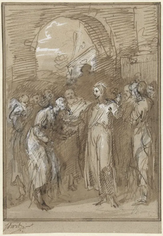Christus te midden van Farizeeërs voor een poort Wall Art by Jacob de Wit - High-Resolution Digital Print