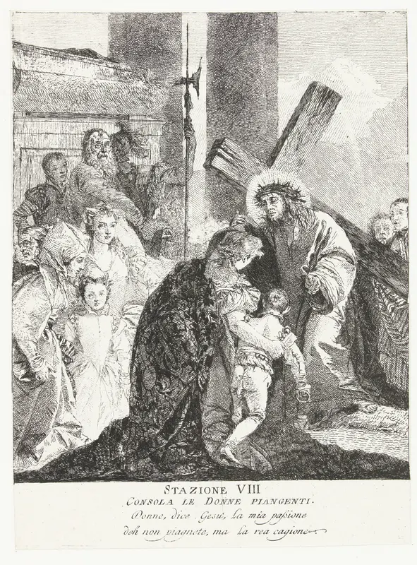 Christus troost huilende vrouwen tijdens kruisdraging Wall Art by Giovanni Domenico Tiepolo - High-Resolution Digital Print