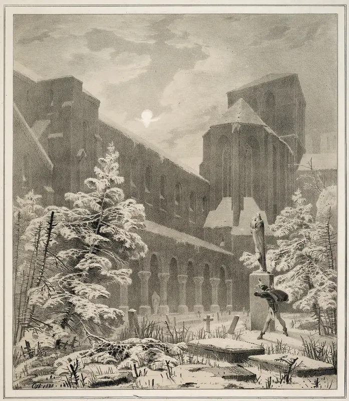 Church and Graveyard in the Snow by Moonlight Wall Art by Carl Blechen - High-Resolution Digital Print