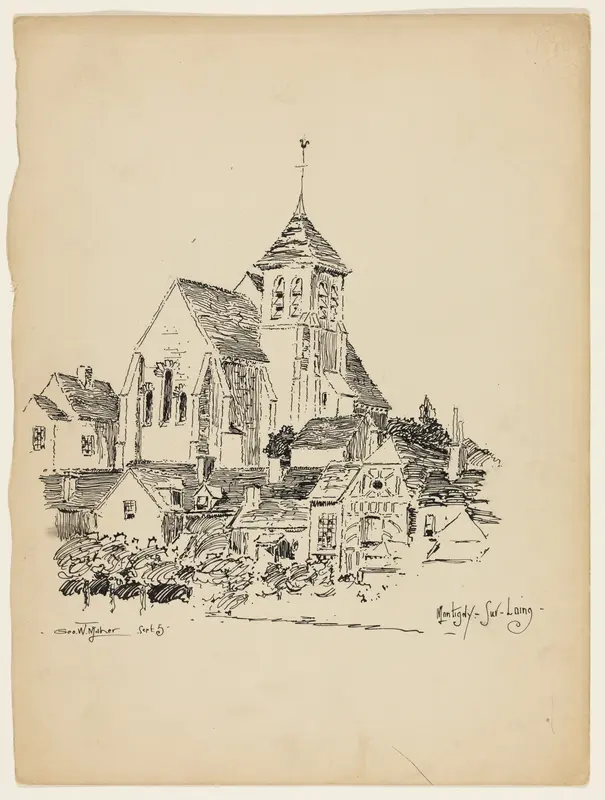Church at Montigny-Sur-Loing, France, Travel Sketch Wall Art by George Washington Maher - High-Resolution Digital Print