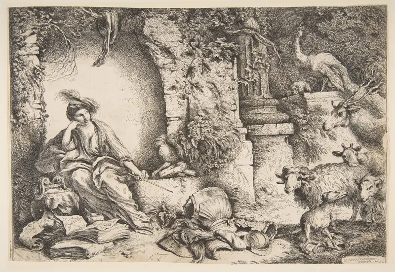 Circe changing the companions of Ulysses into beasts Wall Art by Giovanni Benedetto Castiglione (Il Grechetto) - High-Resolution Digital Print