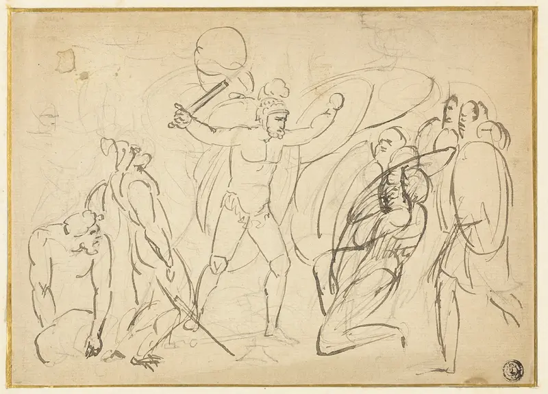 Classical Combat (recto); Sketch of Male Nude (verso) Wall Art by William Blake - High-Resolution Digital Print
