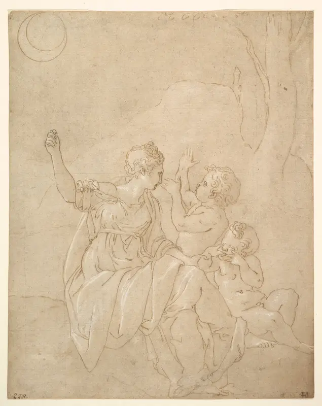 Classical Female Figure (Diana or Venus) with Two Infants Wall Art by Francesco Primaticcio - High-Resolution Digital Print