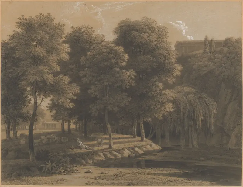 Classical Landscape with a Shepherd Wall Art by Jean Victor Bertin - High-Resolution Digital Print