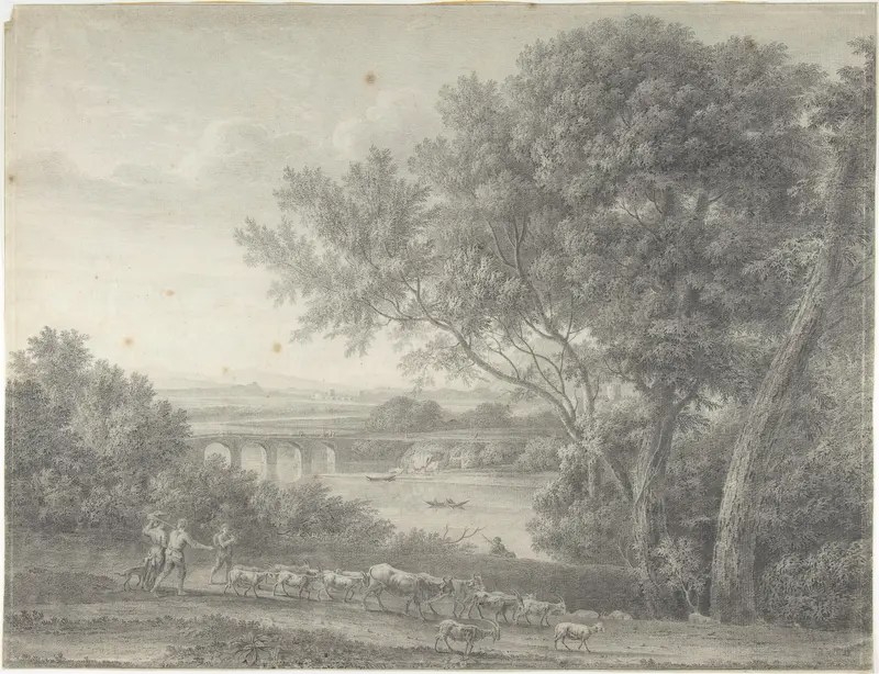 Classical Landscape with Herdsmen in the Foreground Wall Art by Giovanni Battista ("Titta") Lusieri - High-Resolution Digital Print