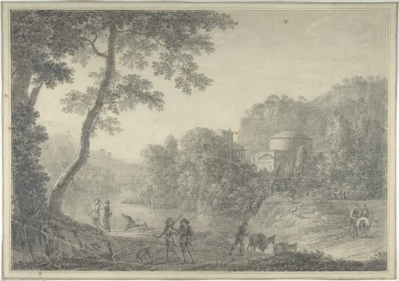 Classical Landscape with Hunters in the Foreground Wall Art by Giovanni Battista ("Titta") Lusieri - High-Resolution Digital Print