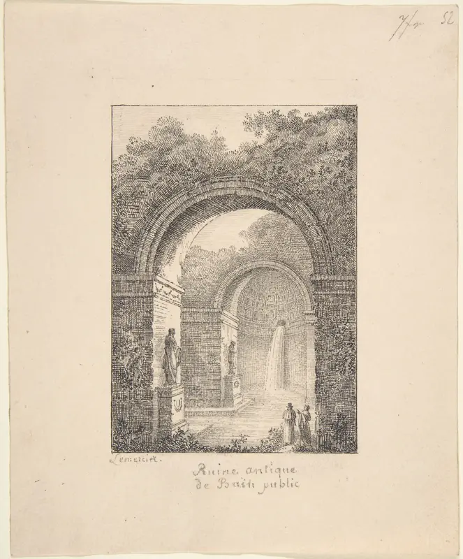 Classical Ruins: A Public Bath Wall Art by Joseph Lemercier - High-Resolution Digital Print