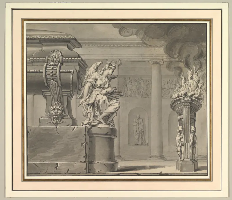 Classical Scene with a Tomb and Flaming Brazier Wall Art by Gilles-Marie Oppenord - High-Resolution Digital Print