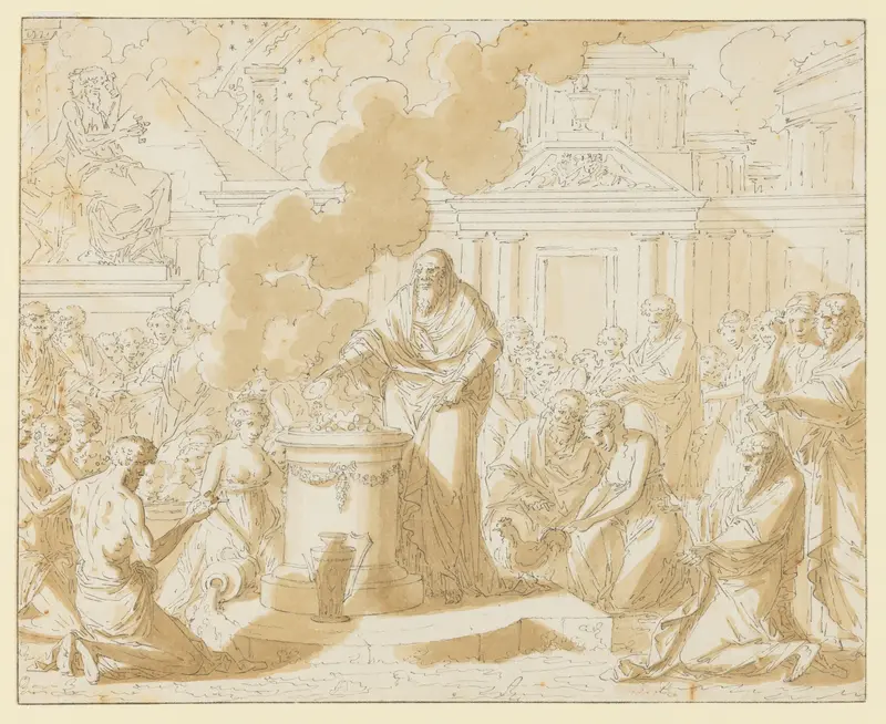 Classical Scene with Figures Gathered around a Sacrificial Altar Wall Art by Louis Félix de La Rue - High-Resolution Digital Print
