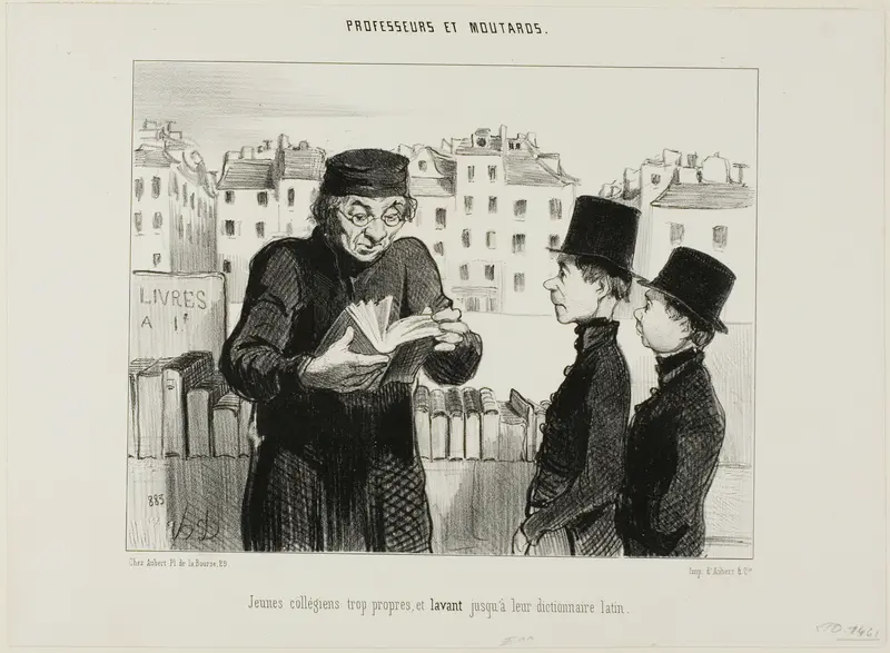 Clean Young High School Students, They Even Try Selling Off their Latin Dictionary, plate 24 from Professeurs et Moutards (Professors and Rascals)