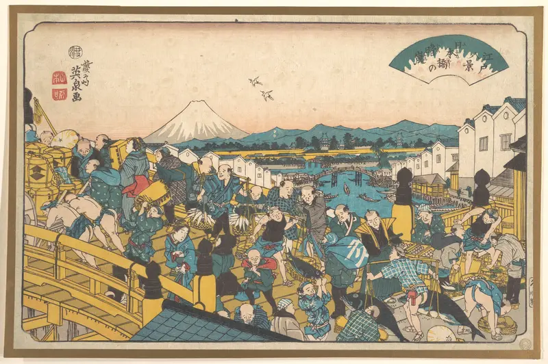 Clearing Weather at Nihonbashi (Nihonbashi no seiran), from the series Eight Views of Edo (Edo hakkei)