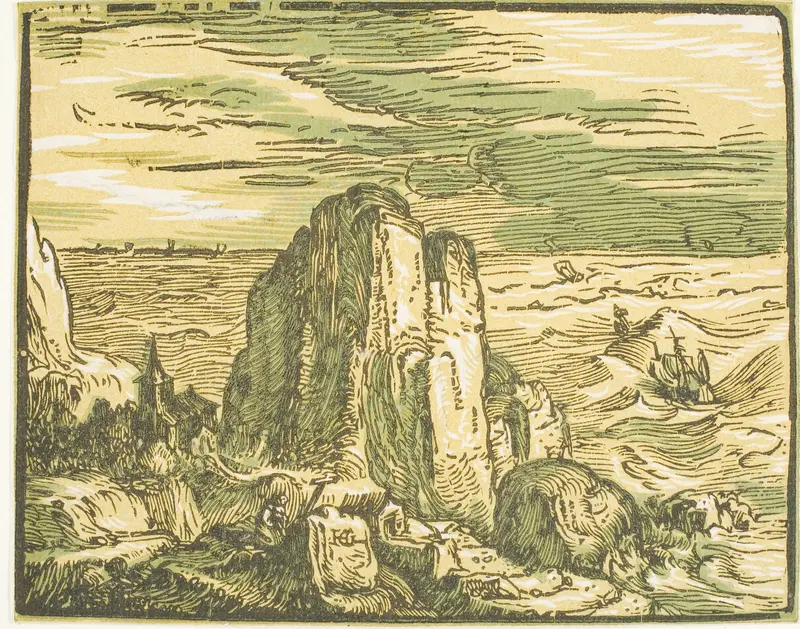 Cliff on a Seashore, from Four Small Landscapes Wall Art by Hendrick Goltzius - High-Resolution Digital Print