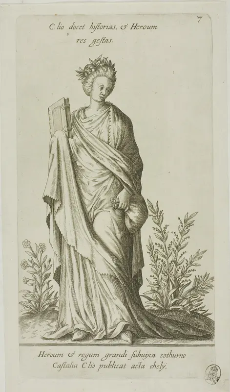Clio, Muse of History, plate 7 from Parnassus Biceps Wall Art by Johann Theodor de Bry - High-Resolution Digital Print