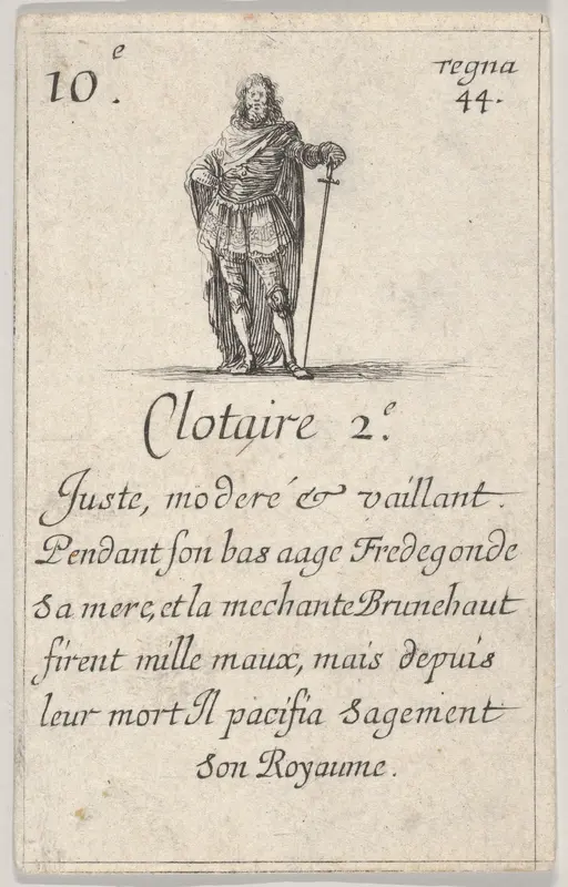 Clotaire 2.-e / Juste, moderé..., from "Game of the Kings of France" (Jeu des Rois de France) Wall Art by Stefano della Bella - High-Resolution Digital Print