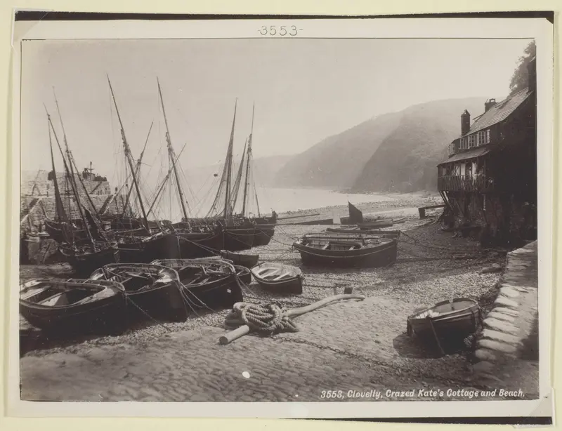 Clovelly, Crazed Kate's Cottage and Beach Wall Art by Francis Bedford - High-Resolution Digital Print