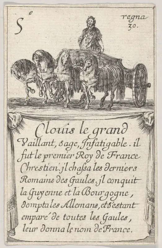 Clovis le grand / Vaillant, sage..., from "Game of the Kings of France" (Jeu des Rois de France) Wall Art by Stefano della Bella - High-Resolution Digital Print