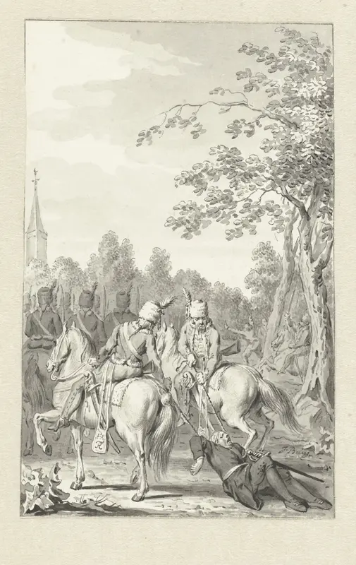 Cluwer door de Pruisische huzaren mishandeld Wall Art by Jacobus Buys - High-Resolution Digital Print