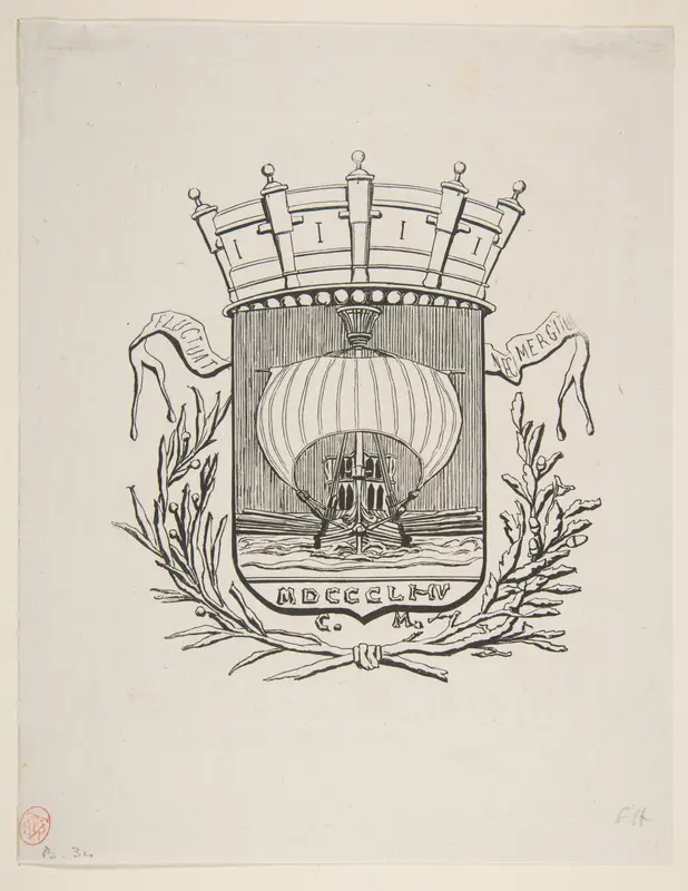 Coat-of-Arms Symbolic of the City of Paris with the motto: It Rocks But Does Not Sink Wall Art by Charles Meryon - High-Resolution Digital Print