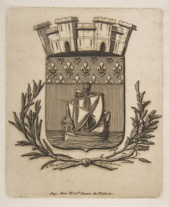 Coat-of-Arms Symbolizing the City of Paris, from "Etchings of Paris" Wall Art by Charles Meryon - High-Resolution Digital Print