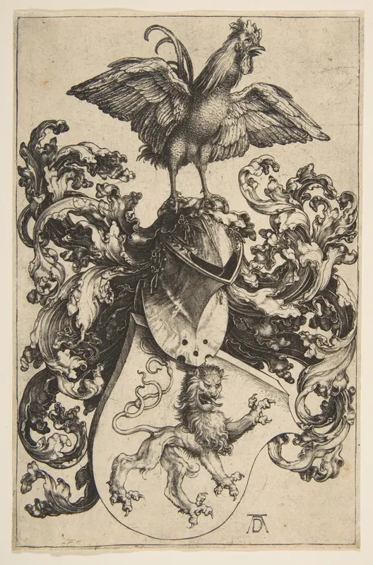Coat of Arms with a Lion and a Cock Wall Art by Albrecht Dürer - High-Resolution Digital Print