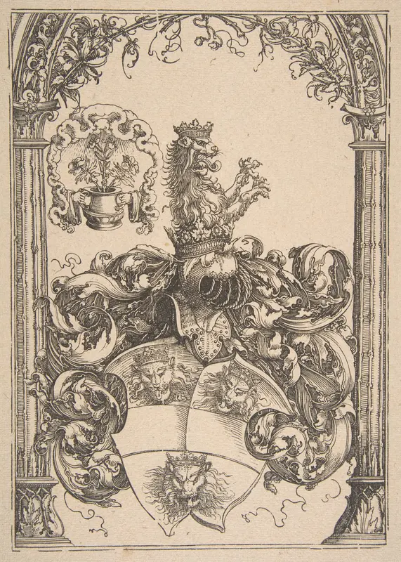 Coat of arms with Three Lions' Heads Wall Art by Albrecht Dürer - High-Resolution Digital Print