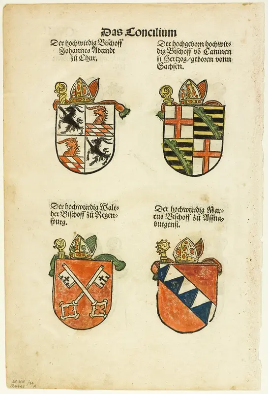 Coats of Arms of Bishops (recto and verso) from Das Concilium so zu Constantz, plate 26 from Woodcuts from Books of the XVI Century Wall Art by Jörg Breu, the elder - High-Resolution Digital Print