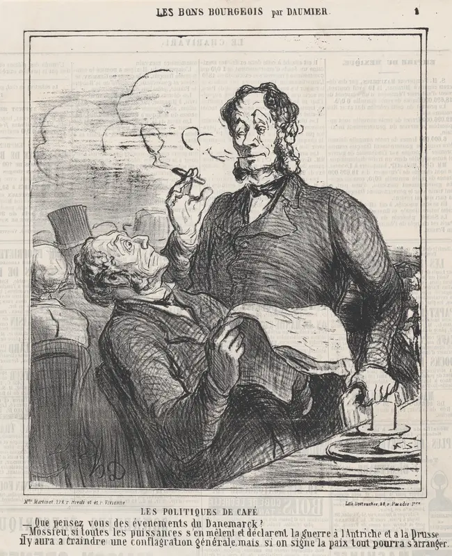 Coffee house politics, from 'The good bourgeois,' published in "Le Charivari", April 21, 1864 Wall Art by Honoré Daumier - High-Resolution Digital Print