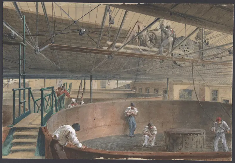 Coiling the Cable in the Large Tanks at the Works of the Telegraph Construction and Maintenance Company of Greenwich, 1865 Wall Art by Robert Charles Dudley - High-Resolution Digital Print