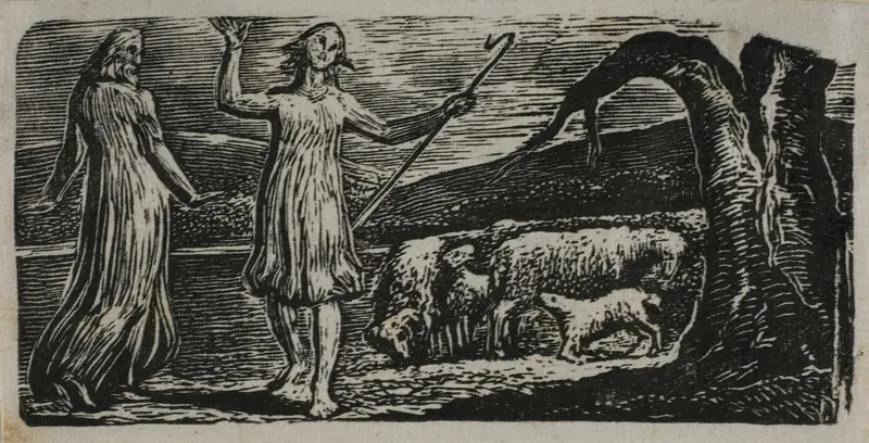 Colinet Departs in Sorrow: Riven Trunk at Right, from The Pastorals of Virgil Wall Art by William Blake - High-Resolution Digital Print