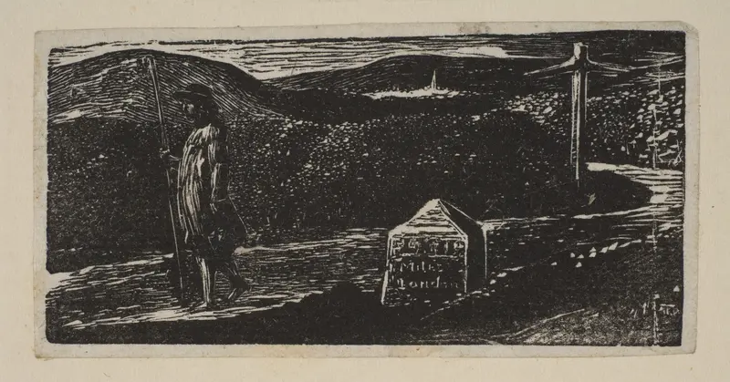 Colinet's Journey, Milestone Marked 'LXII Miles to London', from Thornton's "Pastorals of Virgil" Wall Art by William Blake - High-Resolution Digital Print