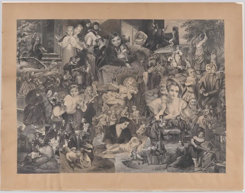 Collage of printed elements centered on Women, Children, Family and Rural Life by Illman Brothers - High-Resolution Digital Print