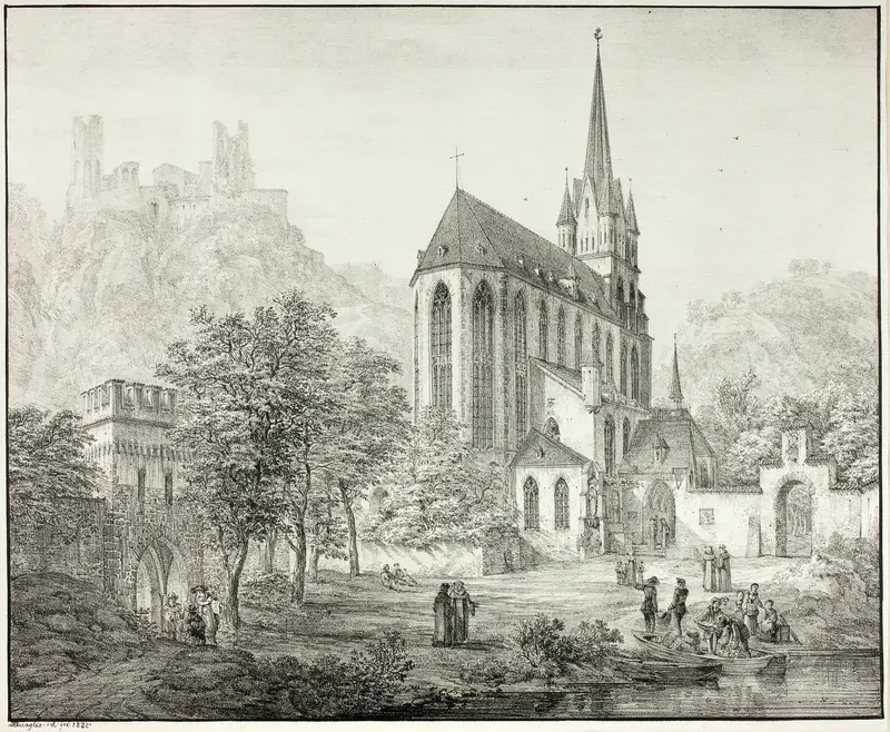 Collegiate Church of Our Lady, with Castle Schoenberg at Oberwesel on the Rhine Wall Art by Domenico Quaglio - High-Resolution Digital Print