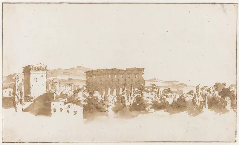 Colosseum te Rome en enkele gebouwen in de nabijheid Wall Art by Jan de Bisschop - High-Resolution Digital Print