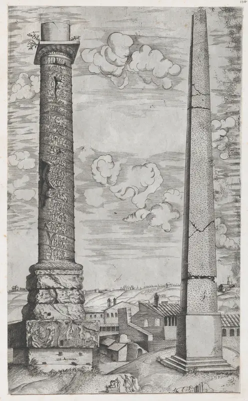 Column of Antoninus and a Roman Obelisk, from "Speculum Romanae Magnificentiae" Wall Art by Anonymous - High-Resolution Digital Print