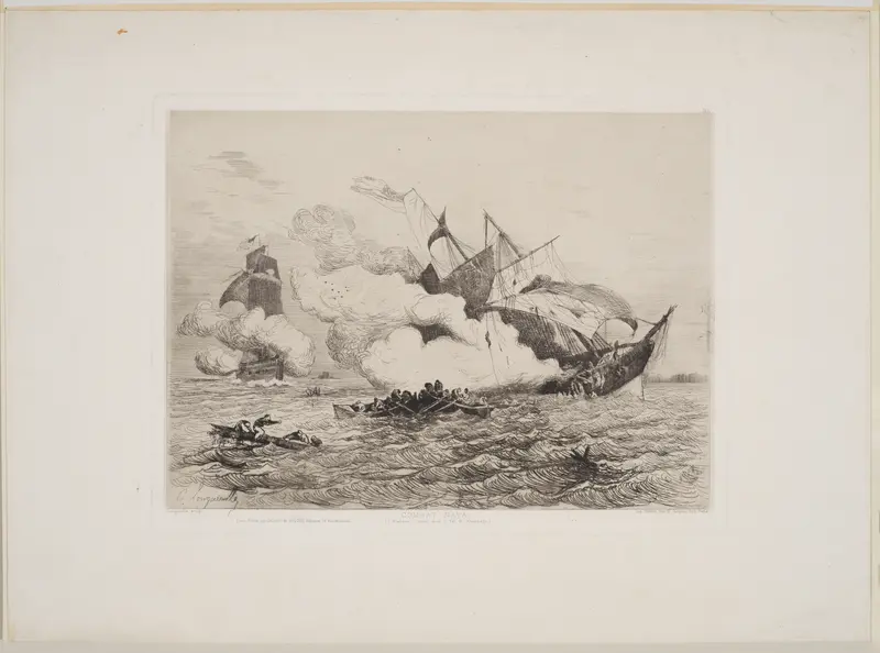 Combat Naval (L'Alabama coulant sous le feu de Kearsage) Wall Art by Charles Longueville - High-Resolution Digital Print