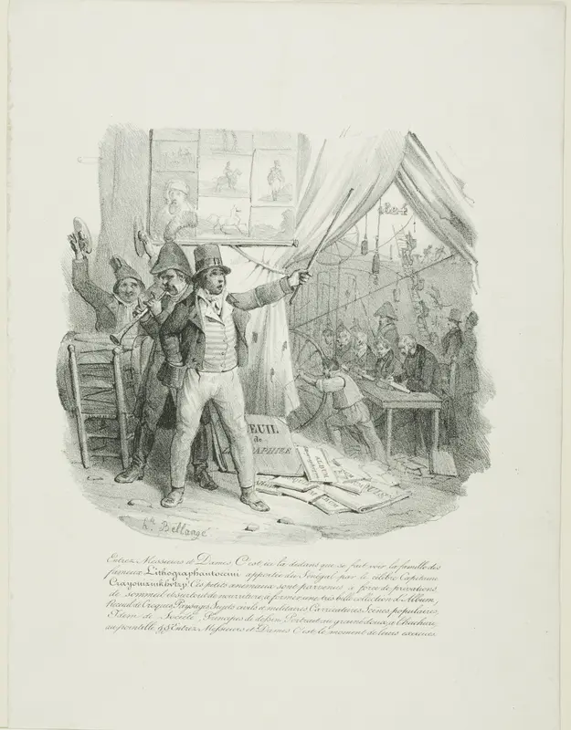 Come in, Ladies and Gentlemen, Inside you'll see the Famous Lithographantoccini Family...Frontispiece for "Album of 1824" Wall Art by Hippolyte Bellangé - High-Resolution Digital Print