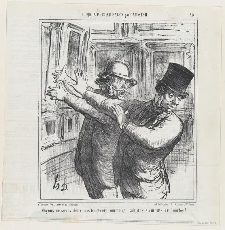 Come on... don't be such a bourgeois.... at least have a look at this Courbet!, from 'Sketches from the Salon,' published in Le Charivari, June 22, 1865 Wall Art by Honoré Daumier - High-Resolution Digital Print