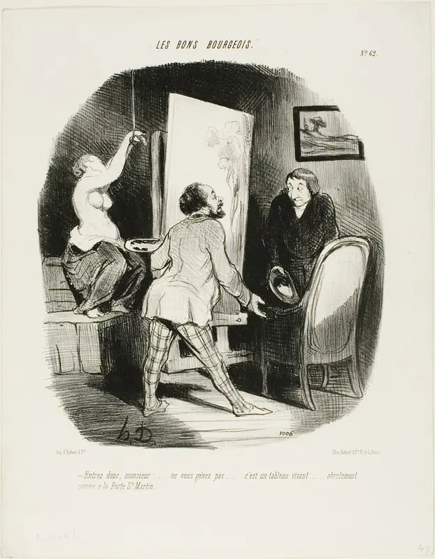 “Come on in, Monsieur, don't be shy. It's a living picture.... just like (you'd see) at the Porte St. Martin,” plate 62 from Les Bons Bourgeois