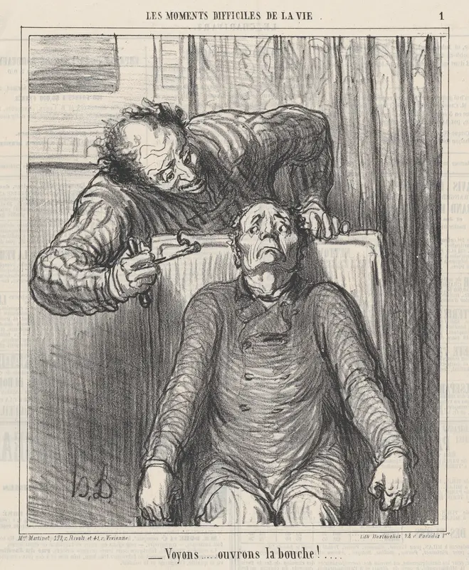 Come on... open your mouth!..., from 'The difficult moments of life,' published in Le Charivari, March 12, 1864 Wall Art by Honoré Daumier - High-Resolution Digital Print