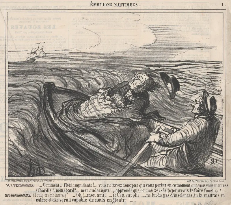Comment..., flots impudents!... vous ne savez donc pas qui vous portez en ce moment,...., from Émotions Nautiques, published in Le Charivari, October 26, 1859 Wall Art by Honoré Daumier - High-Resolution Digital Print