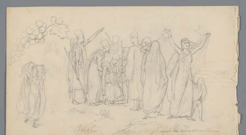 Compositie met een groep Egyptische soldaten met een gewonde, een dansende vrouw en een druiventros Wall Art by Willem de Famars Testas - High-Resolution Digital Print