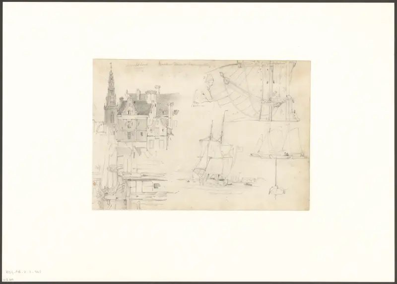 Compositie met schepen en gezicht op de Haringpakkerij en de Oudekerkstoren Wall Art by Willem Anthonie van Deventer - High-Resolution Digital Print
