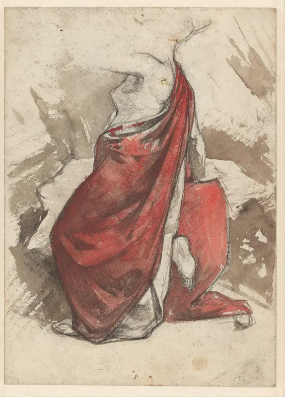 Compositie van draperie op knielend vrouwelijk naakt Wall Art by Willem Witsen - High-Resolution Digital Print