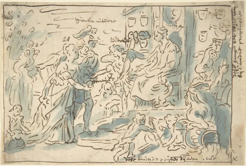 Compositional Sketch for The Request for Admission into the Union, a Painting in the Town Hall of 's-Hertogenbosch. The Province of Brabant requests the same status as the seven provinces of the Dutch Republic Wall Art by Theodoor van Thulden - High-Resolution Digital Print