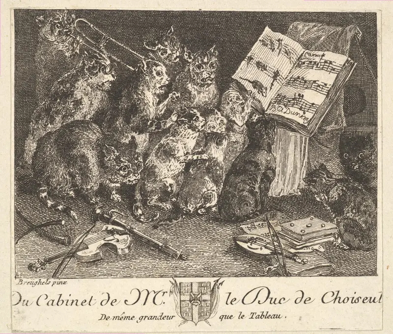 Concert of Cats, after the painting in the collection of the Duc de Choiseul Wall Art by Balthasar Anton Dunker - High-Resolution Digital Print